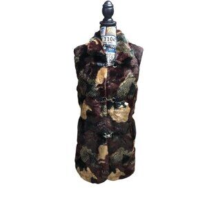 Boho Classy Eclectic Unique Street Style Multi Color Texture Faux Fur Vest Sz M